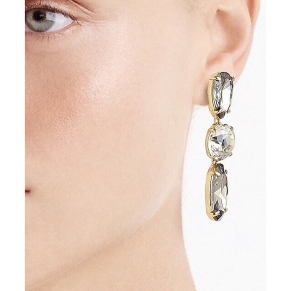 J. Crew Pear-Shaped Triple Stone Drop Dangle Bling Crystal Fancy Earrings New - Picture 2 of 8